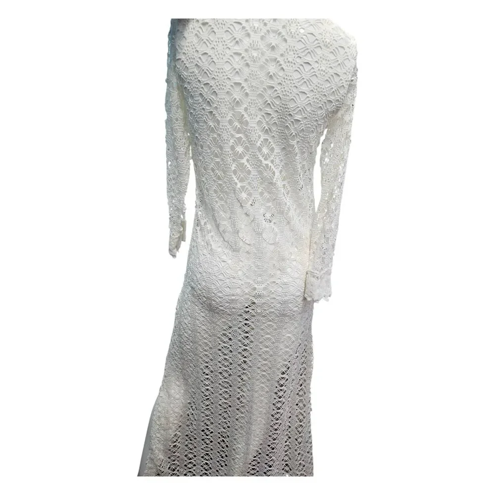 Cream Crochet Long Maxi Swim Cover Womens size Small